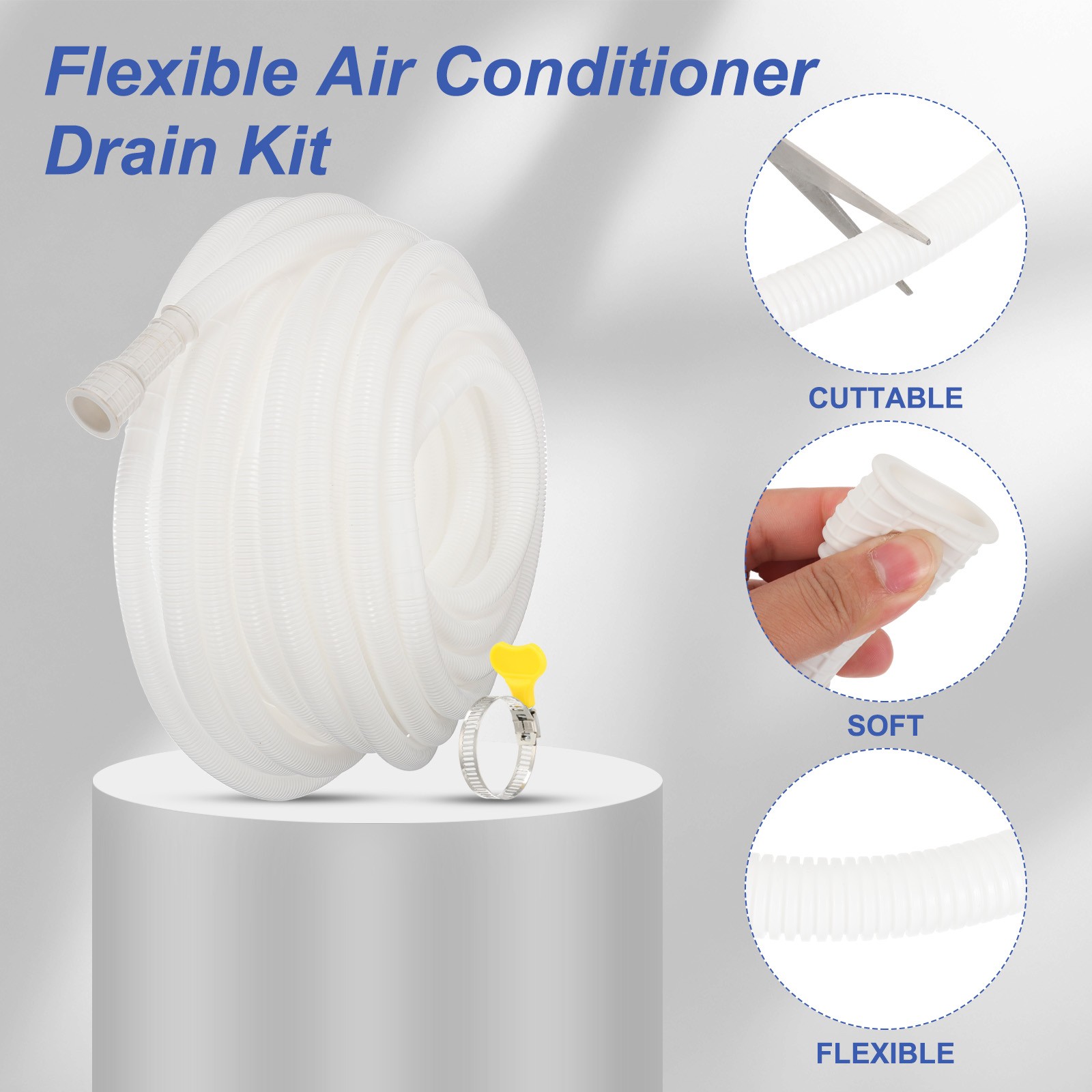 65.6ft Air Conditioner Drain Universal AC Drain Connector Hose Clamp