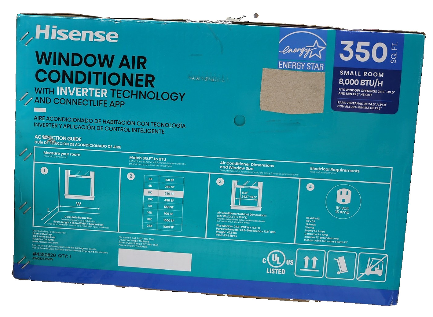 Hisense 8k BTU Window Air Conditioner A/C 350 sq. ft. #4350820 AW0823TW1W |🟢