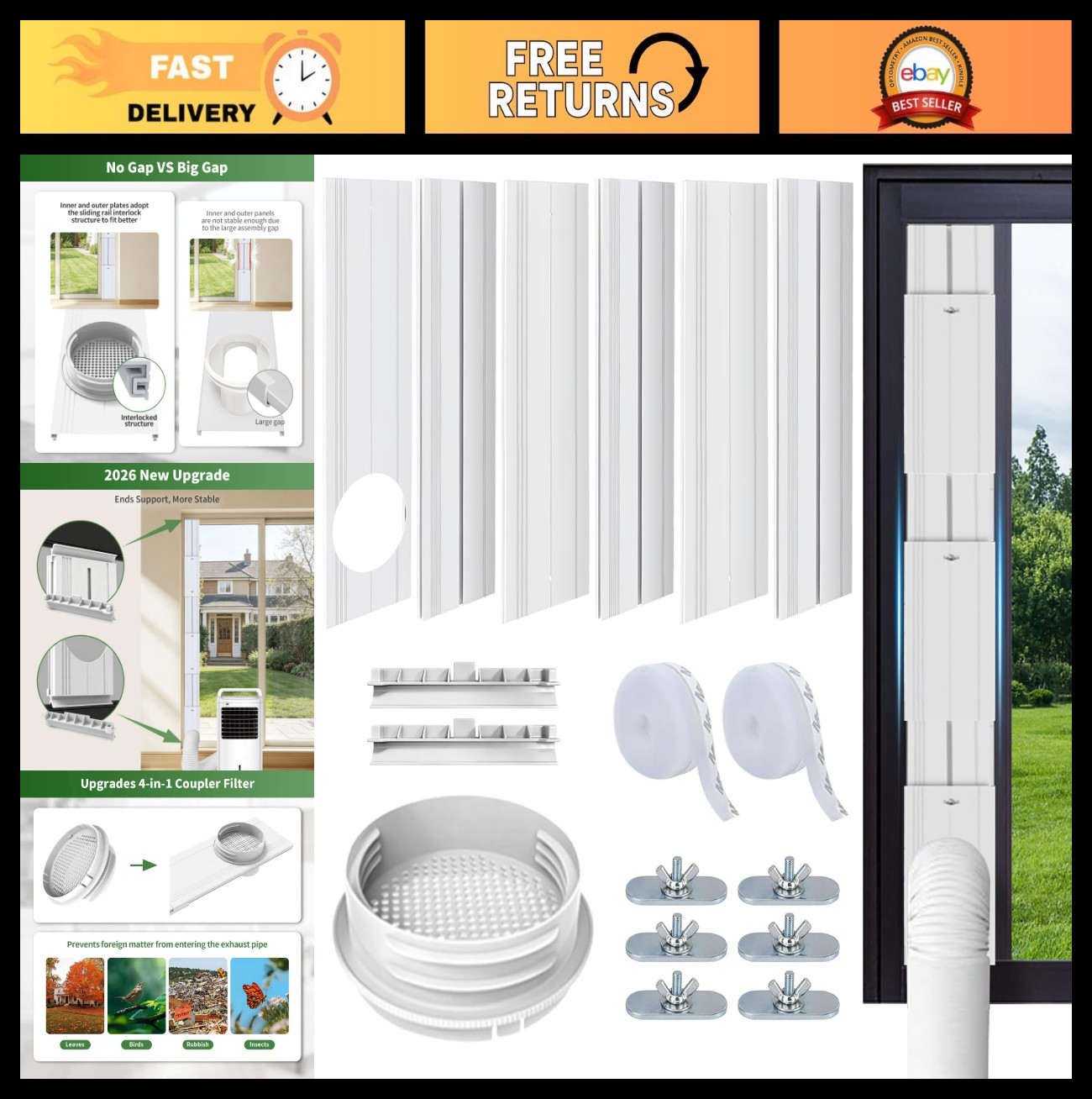 Portable Air Conditioner Vent Kit for Sliding Door, 4-in-1 Coupler, Adjustable 1