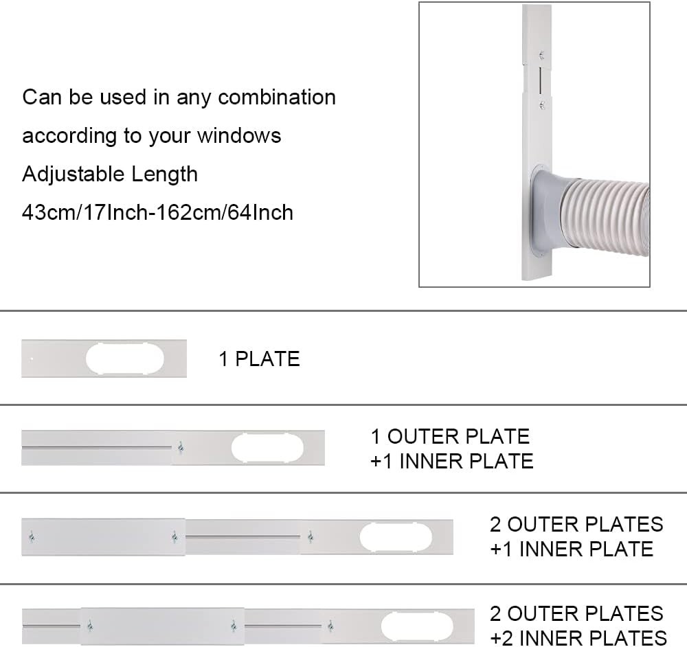 Portable A/C Window Vent Kit, Adjustable Seal, 5.9 Inch Diameter, 59 Inch Hose