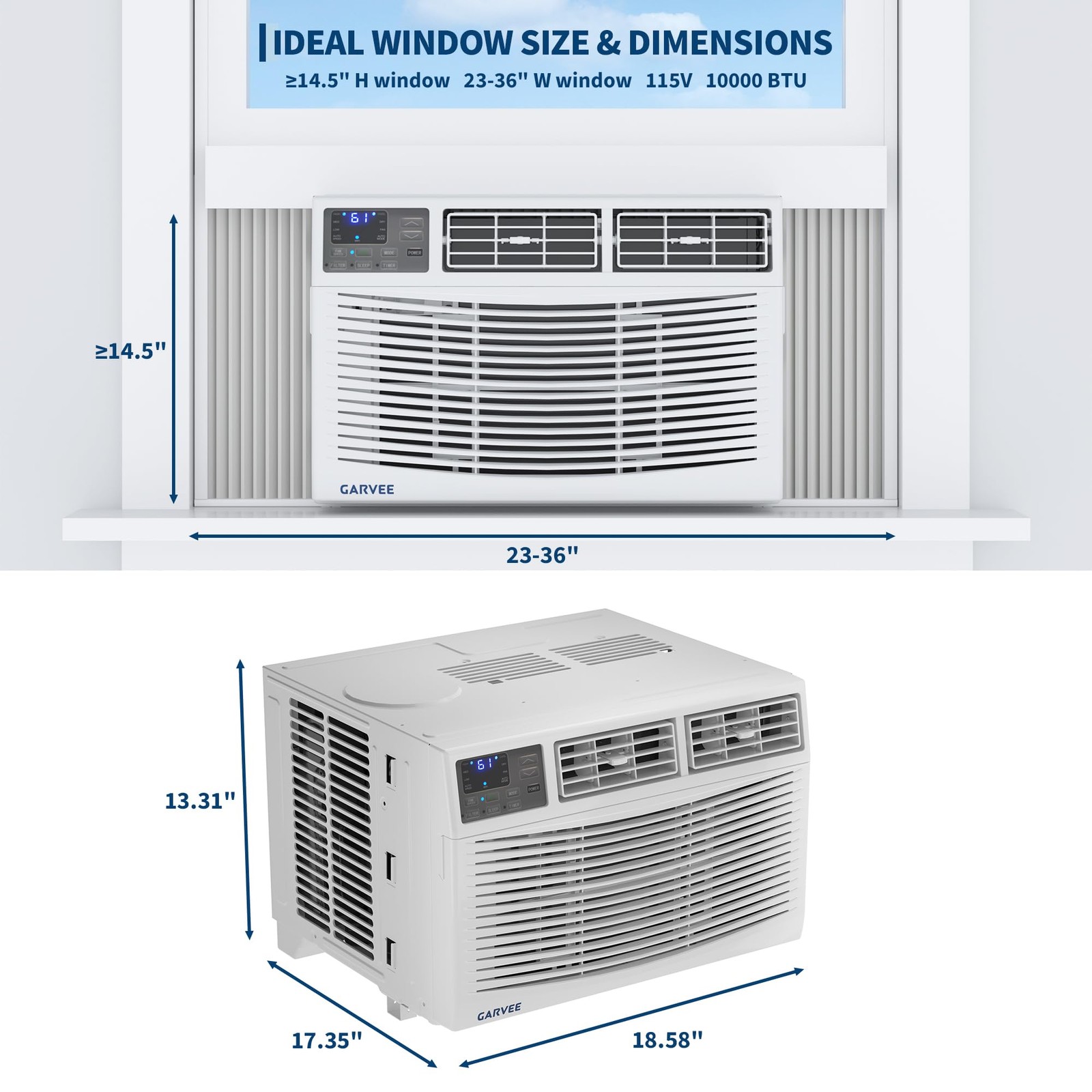 Window Mounted AC 10000 BTU 115V Air Conditioner Remote Control 450 Sq Ft