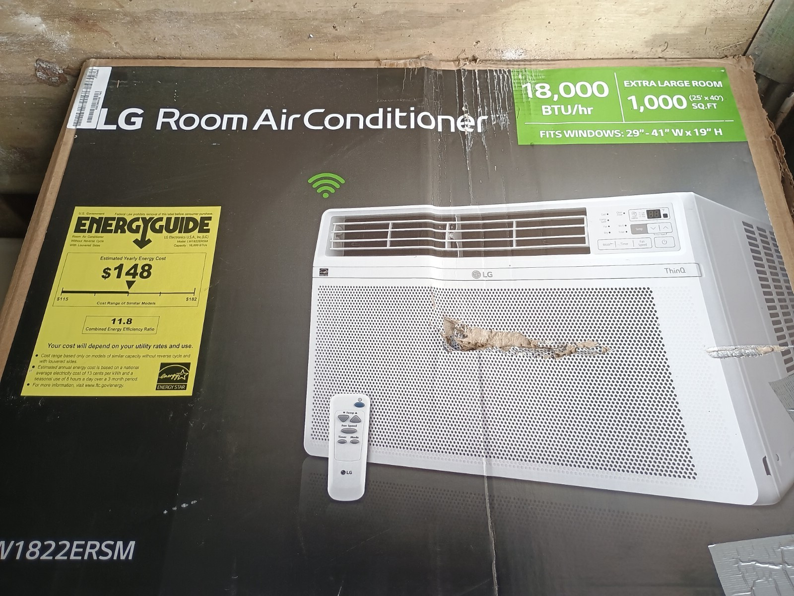 LG LW1822ERSM 18,000 BTU 230/208V Window Mounted Air Conditioner Cools 1,000 sf