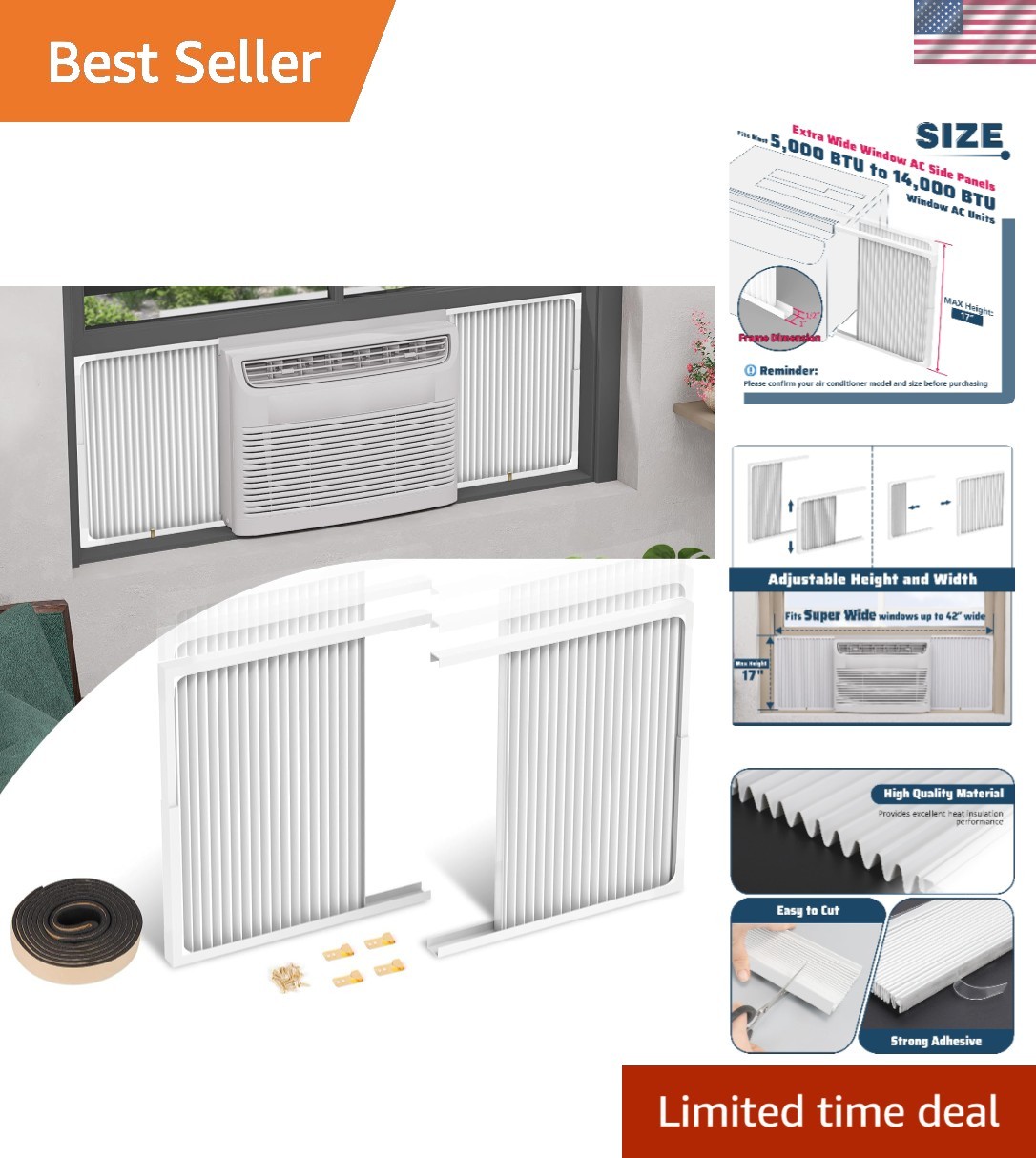 Adjustable Window Air Conditioner Side Panels Frame Set for 5000-14000 Btu Un…