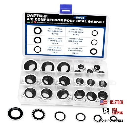 85PCS A/C Compressor Seal Washers Kit, 6 Sizes Air 85PCS A/C Seal Washer Black