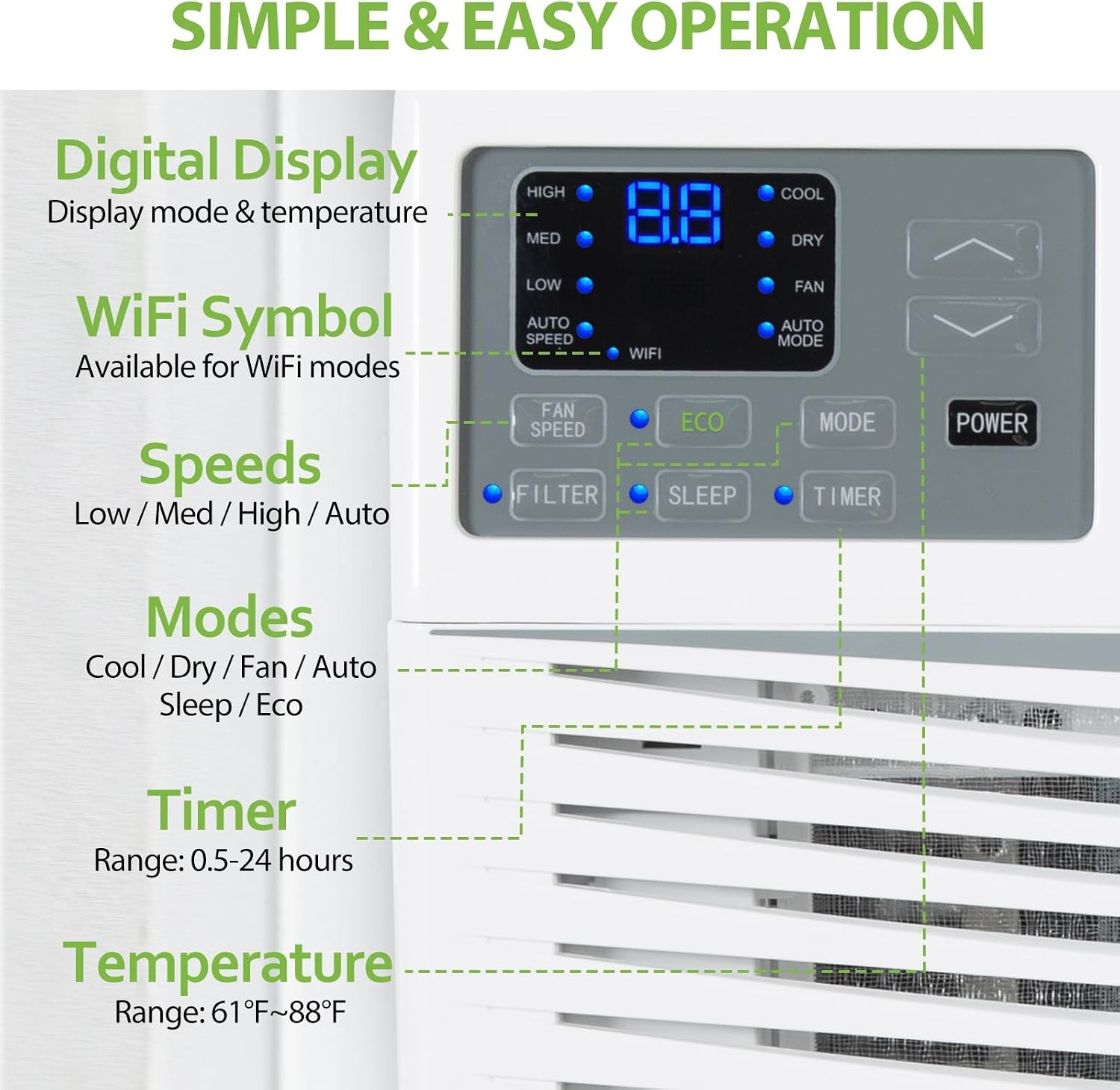 10 000 BTU WiFi Window Air Conditioner Smart Window AC Unit with Remote Energy