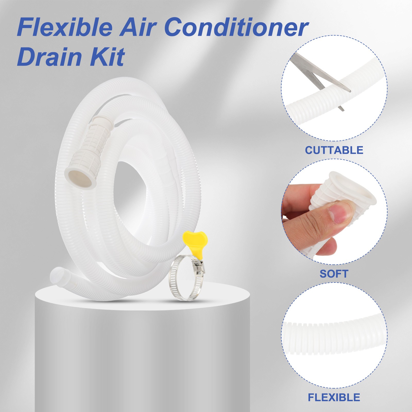 9.84ft Air Conditioner Drain Universal AC Drain Connector Hose with Clamp
