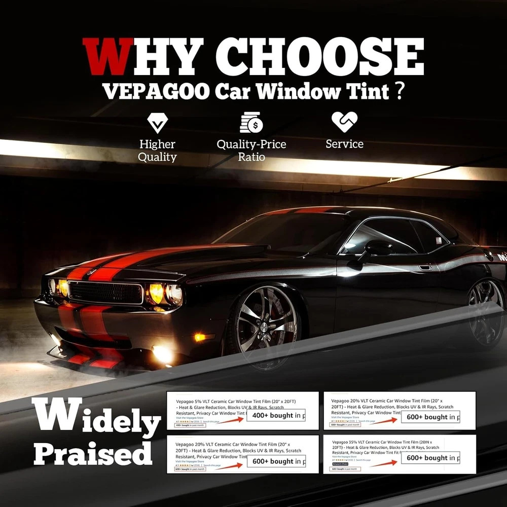 5% VLT Ceramic Car Window Tint Film (40&Prime; X 100FT) – Heat & Glare Reduction, Bloc