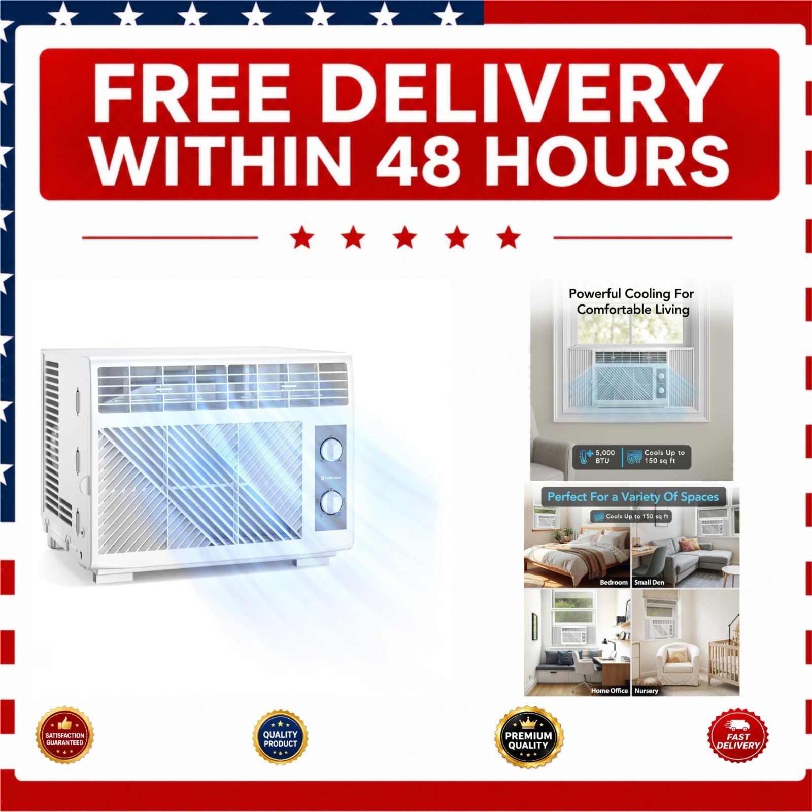 Comfort Zone 5,000 BTU Window Air Conditioner 150 Sq Ft White