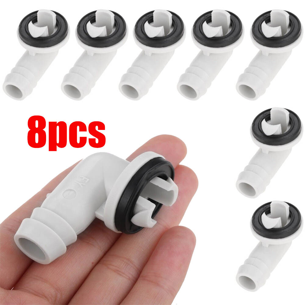 8pcs Plastic Air Conditioner AC Drain Hose Connector Elbow Fitting&Rubber Ring