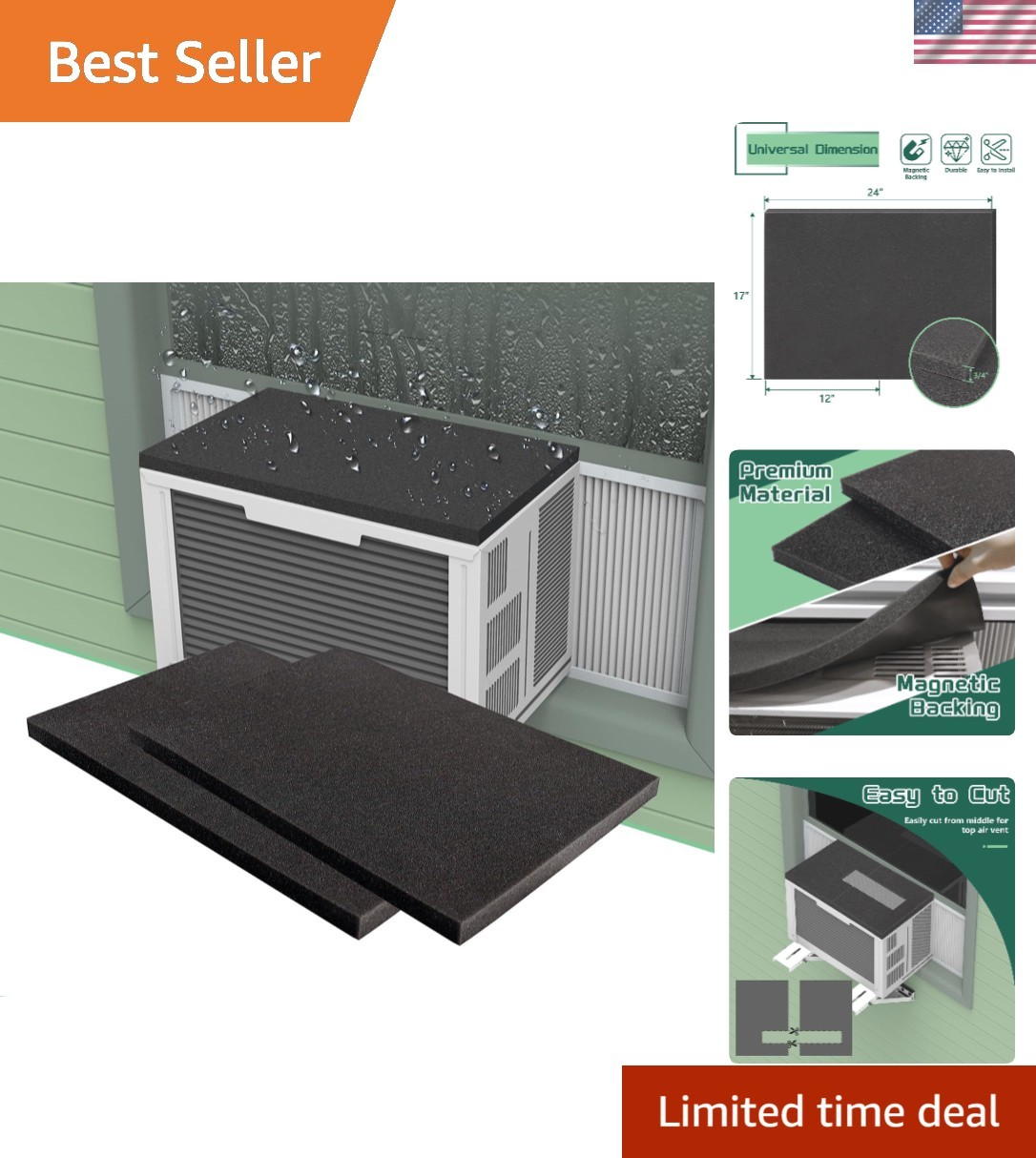26&Prime; x 17&Prime; Cut-to-Fit Window AC Drip Cushion – Easy Install & Noise Blocker