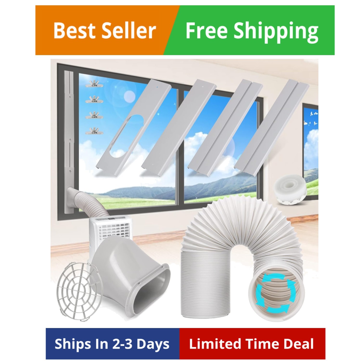 Portable Air Conditioner Window Vent Kit with 5.9” Exhaust Hose Adjustable Po…