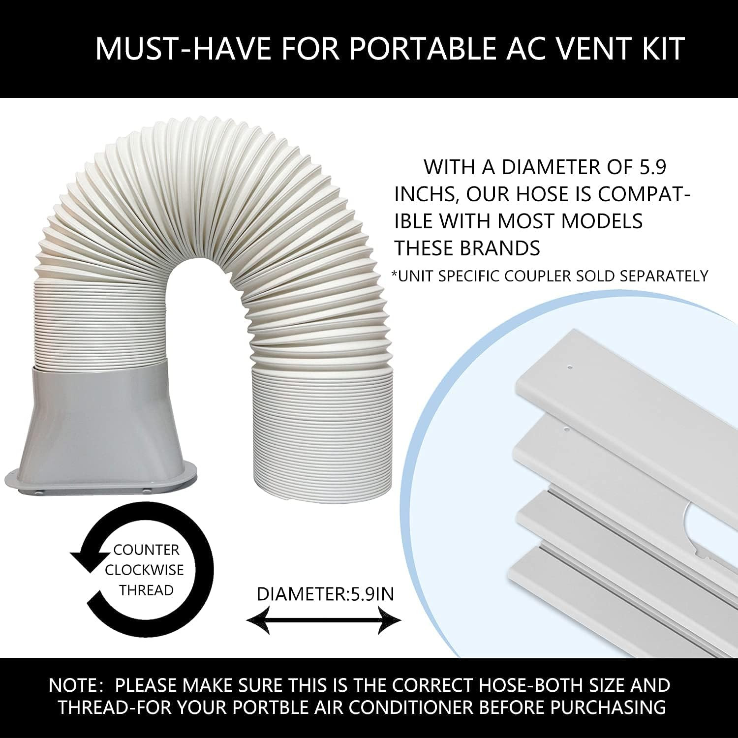 Kit De Ventana De Aire Acondicionado Portatil Con Manguera De Escape De 5.9 Pulg