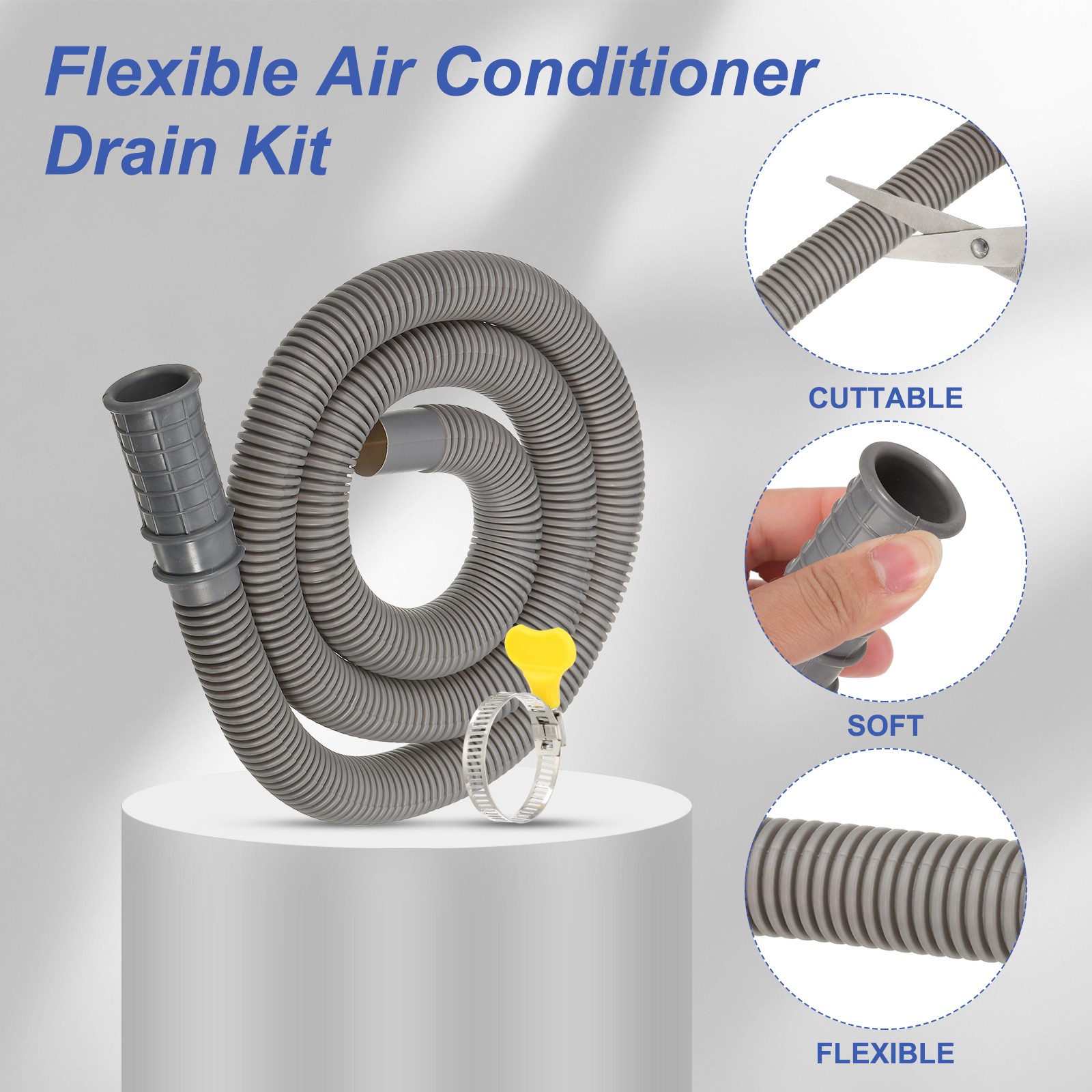 3.3Ft Air Conditioner Drain AC Drain Connector Hose with Clamp Dark Gray 2Set