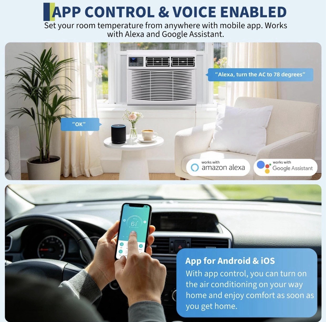 12000 BTU Window Air Conditioner with Heat Window AC WIFI Remote App Control