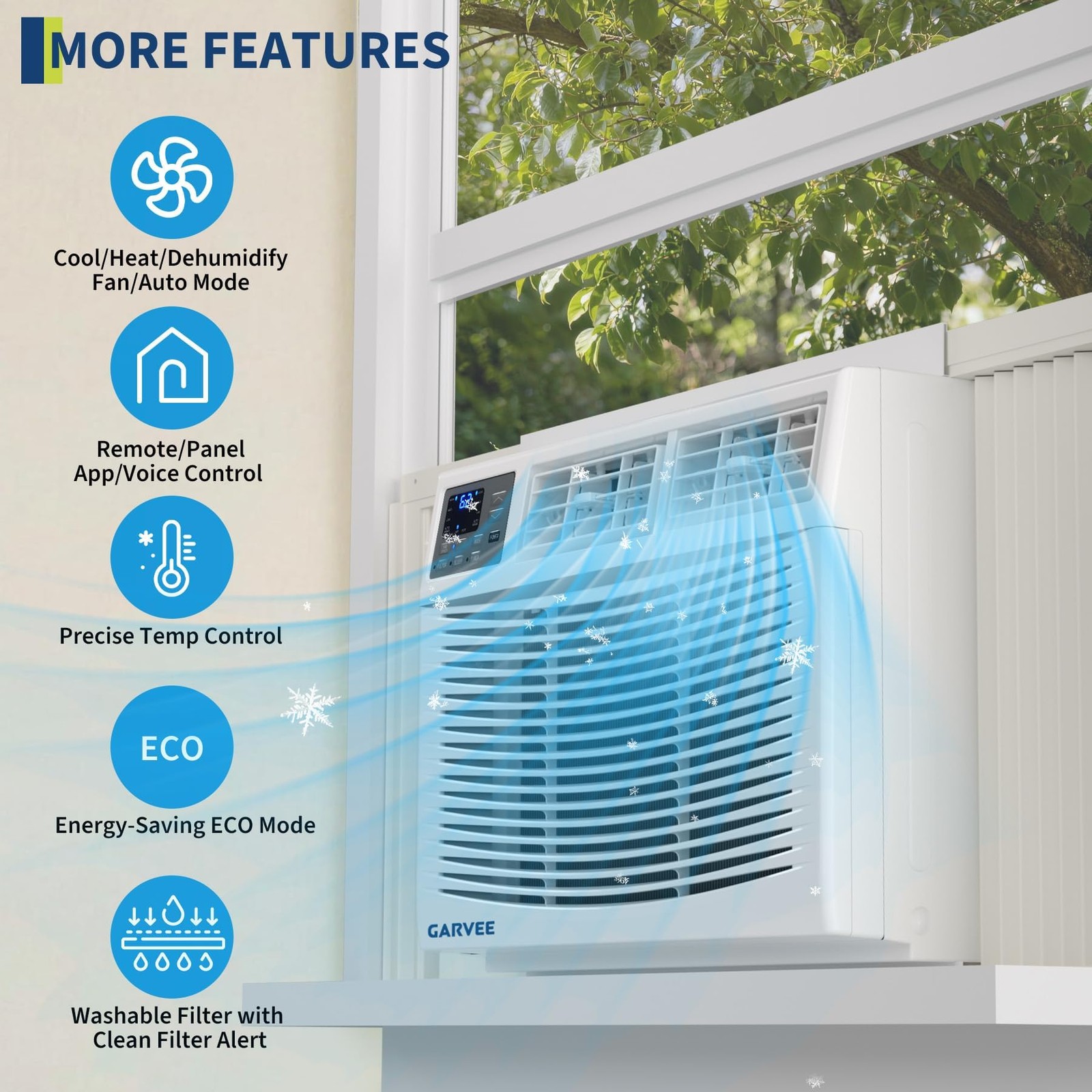 8000 BTU Window Air Conditioner & Heater Combo Dehumidifier & Fan,Remote Control