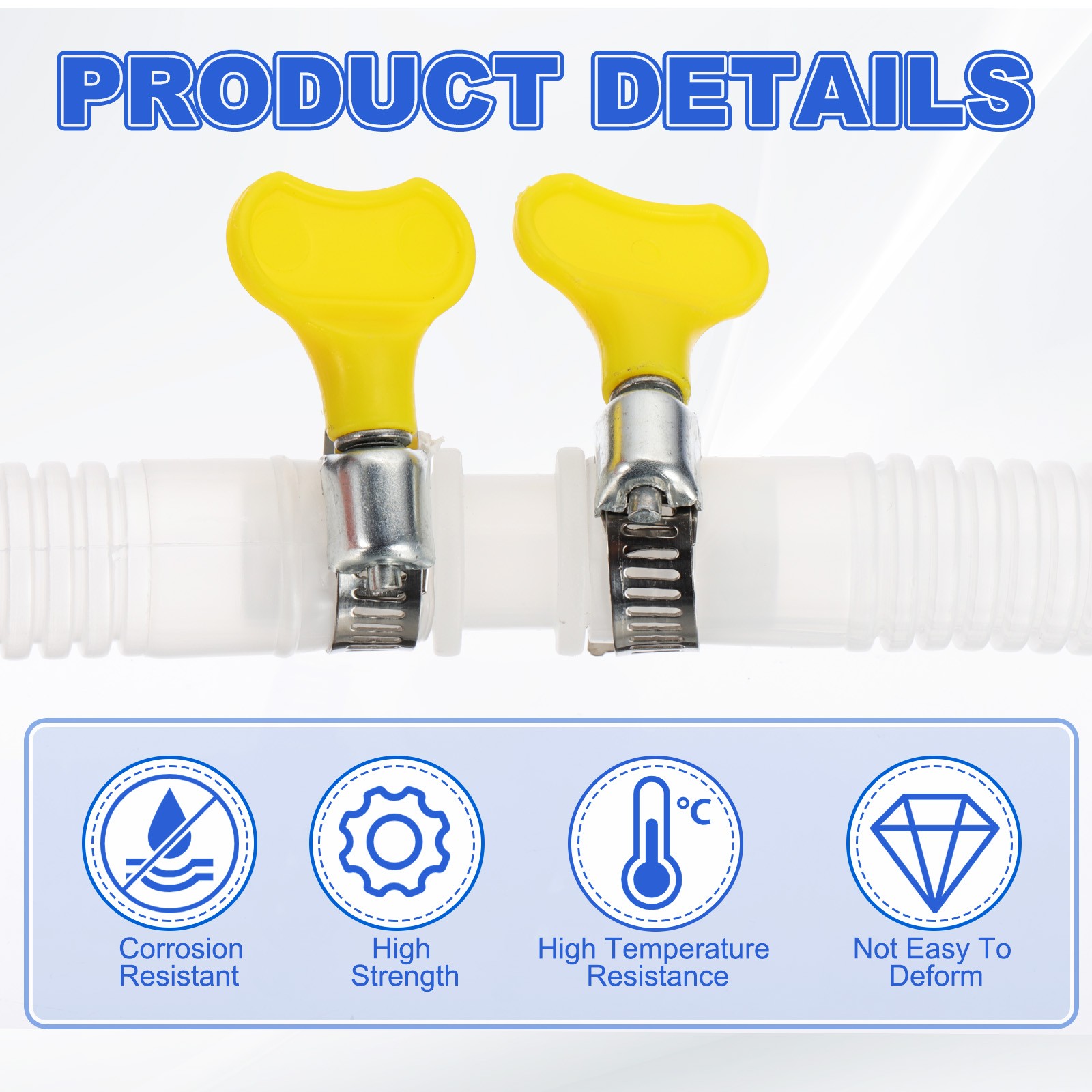 2Pcs Straight Drain Hose Connector Adapter with 4 Hose Clamps for 13-15mm Hose