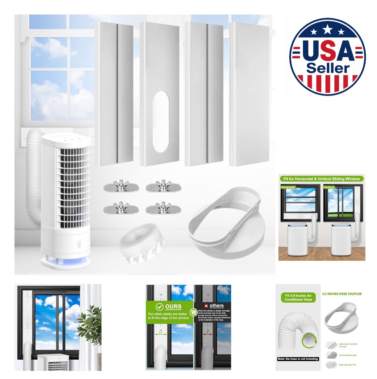 Portable AC Window Vent Kit Adjustable 17-60 Inch 6 Inch Wide Exhaust Hose