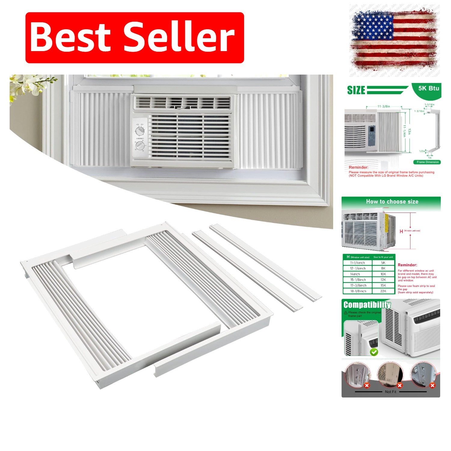 Window Air Conditioner Side Panel with Frame, Room AC Accordion Filler Curtai…