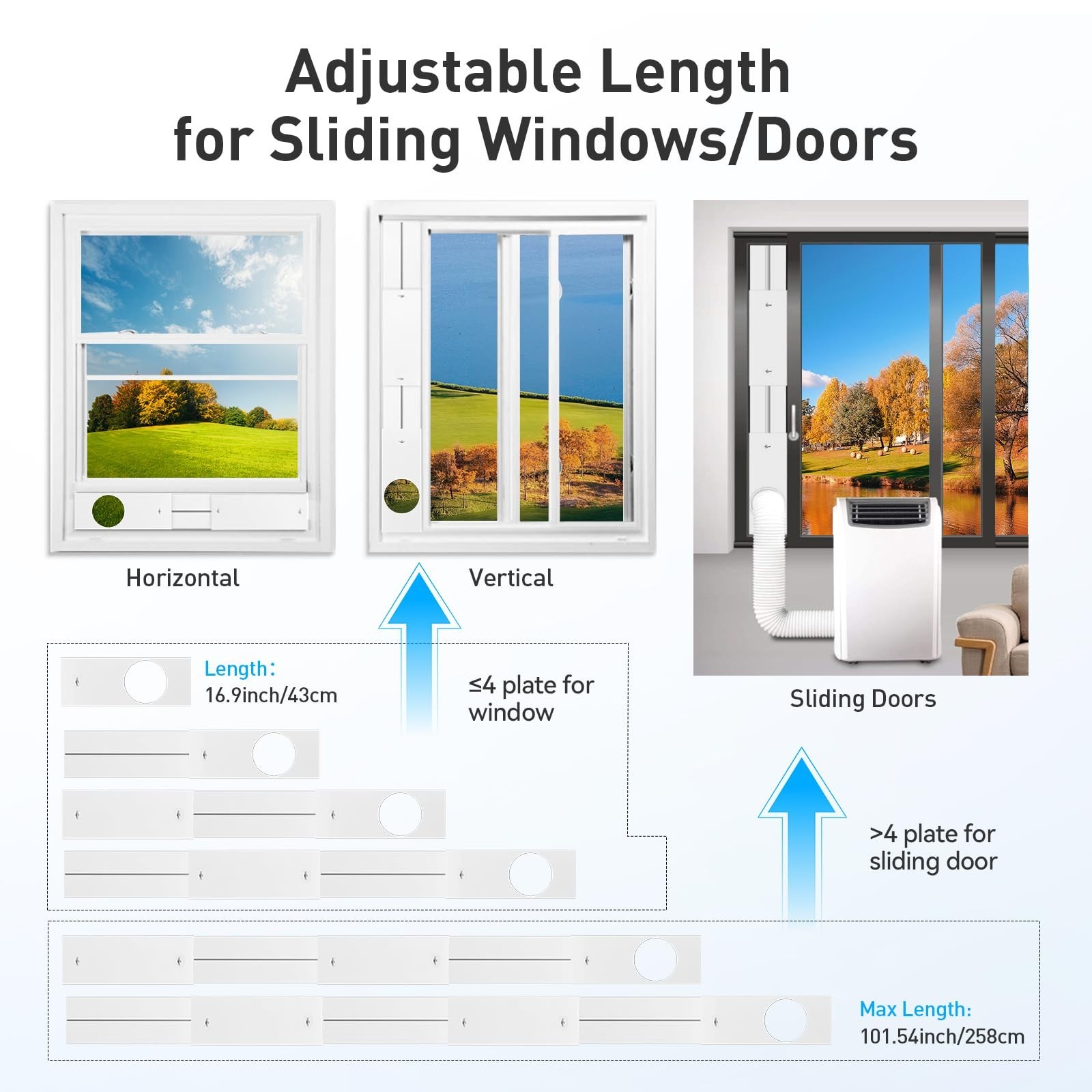 Portable Air Conditioner Window Vent Kit Adjustable Window Seal w/ 5.9&Prime; Diameter
