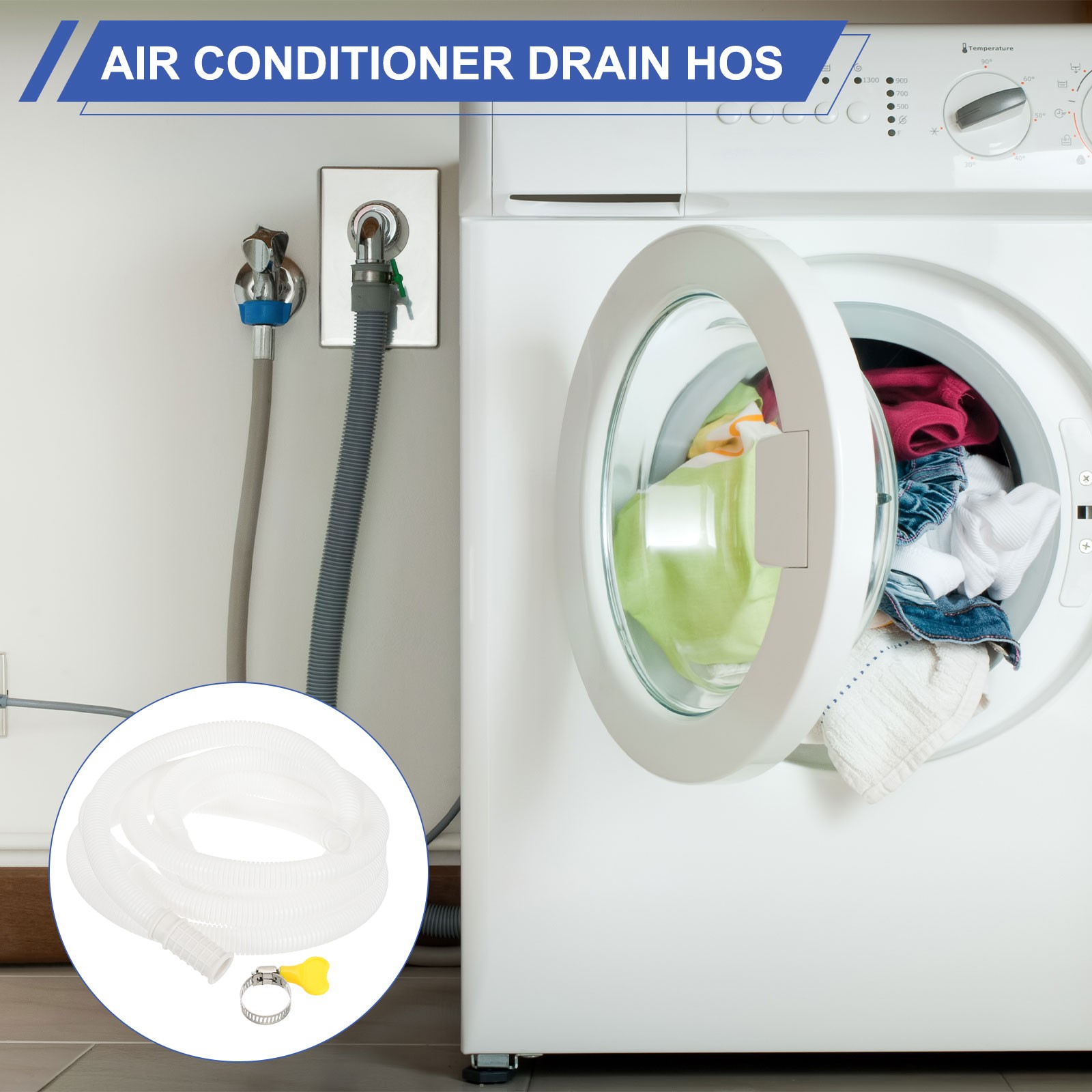 2 Set 9.84ft Air Conditioner Drain Universal AC Drain Connector Hose w Clamp