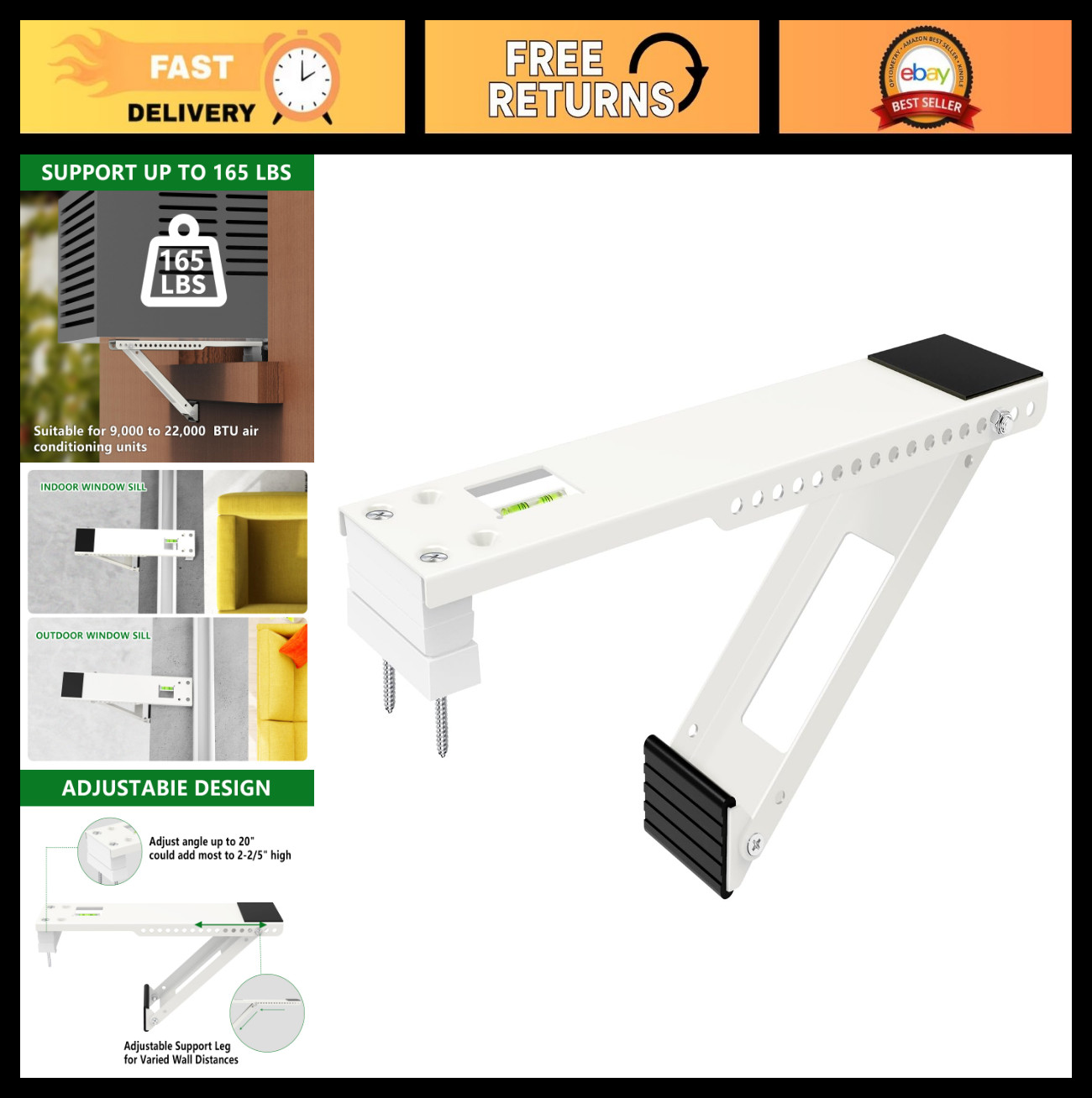 Universal Heavy Duty Window Air Conditioner Support Bracket, Up to 165 lbs Capac