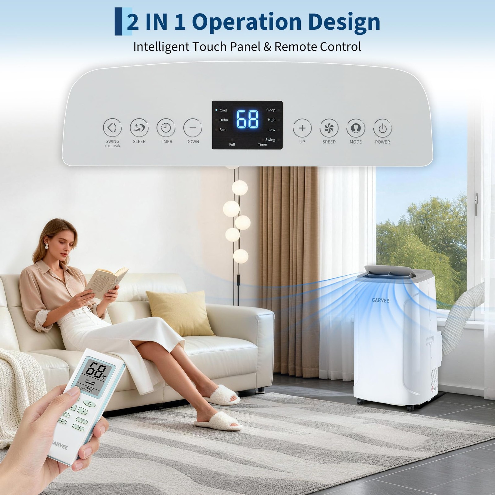 12,000 BTU Portable Air Conditioner 3 Modes with Remote Control –LED Touch Panel