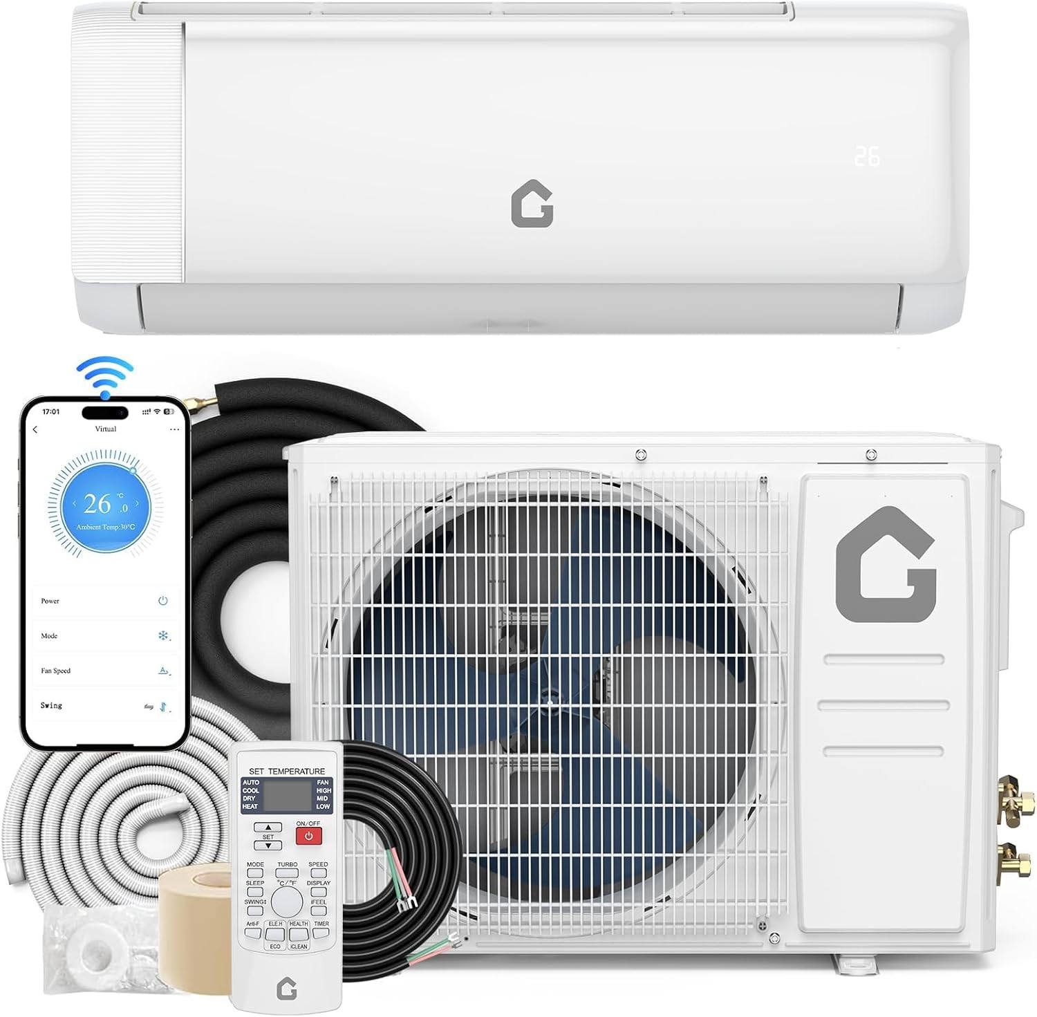 12000 BTU Mini Split Air Conditioner Heater 21 SEER2 Heat Pump 230V Cools Heats