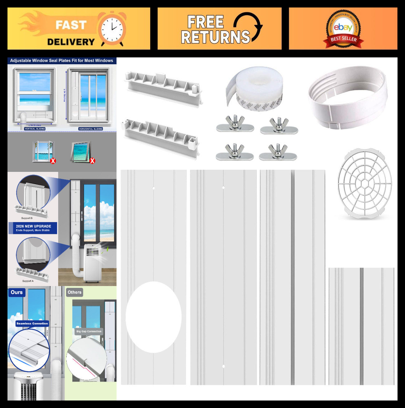 Portable Air Conditioner Window Seal Kit – Adjustable Vent Seal for 5.9&Prime; Hose