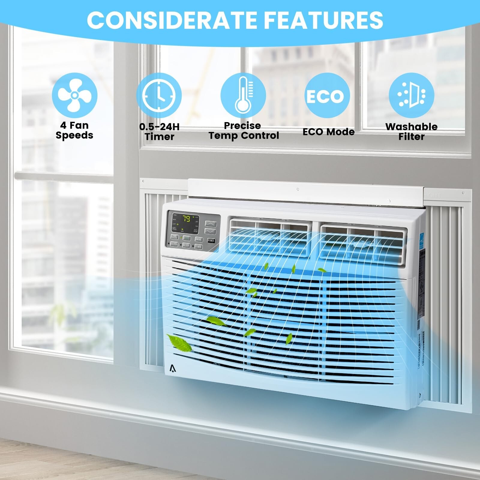 12000 BTU[WIFI APP Control]Window Air Conditioner Smart 6 Mode AC Unit w/Remote