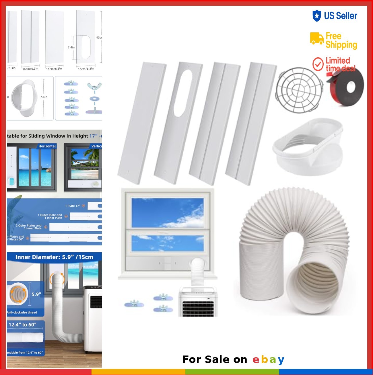Portable Air Conditioner Window Vent Kit 5.9 Inch AC Exhaust Hose 59 Inch