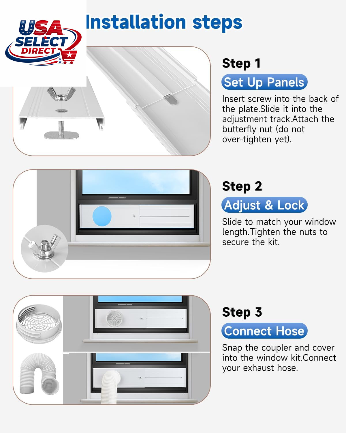 2026 Portable Air Conditioner Window Kit with Exhaust Hose & Rain Guard