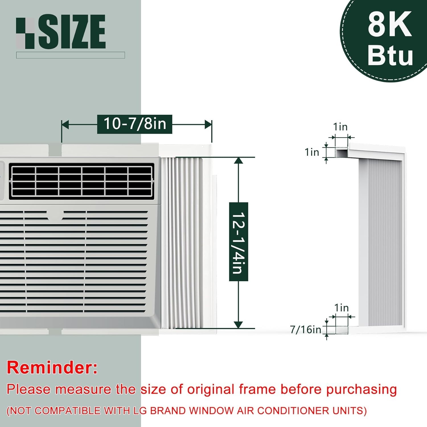 Window AC Side Panels Vinyl Frame Insulation Fit Most 8,000 Btu Units