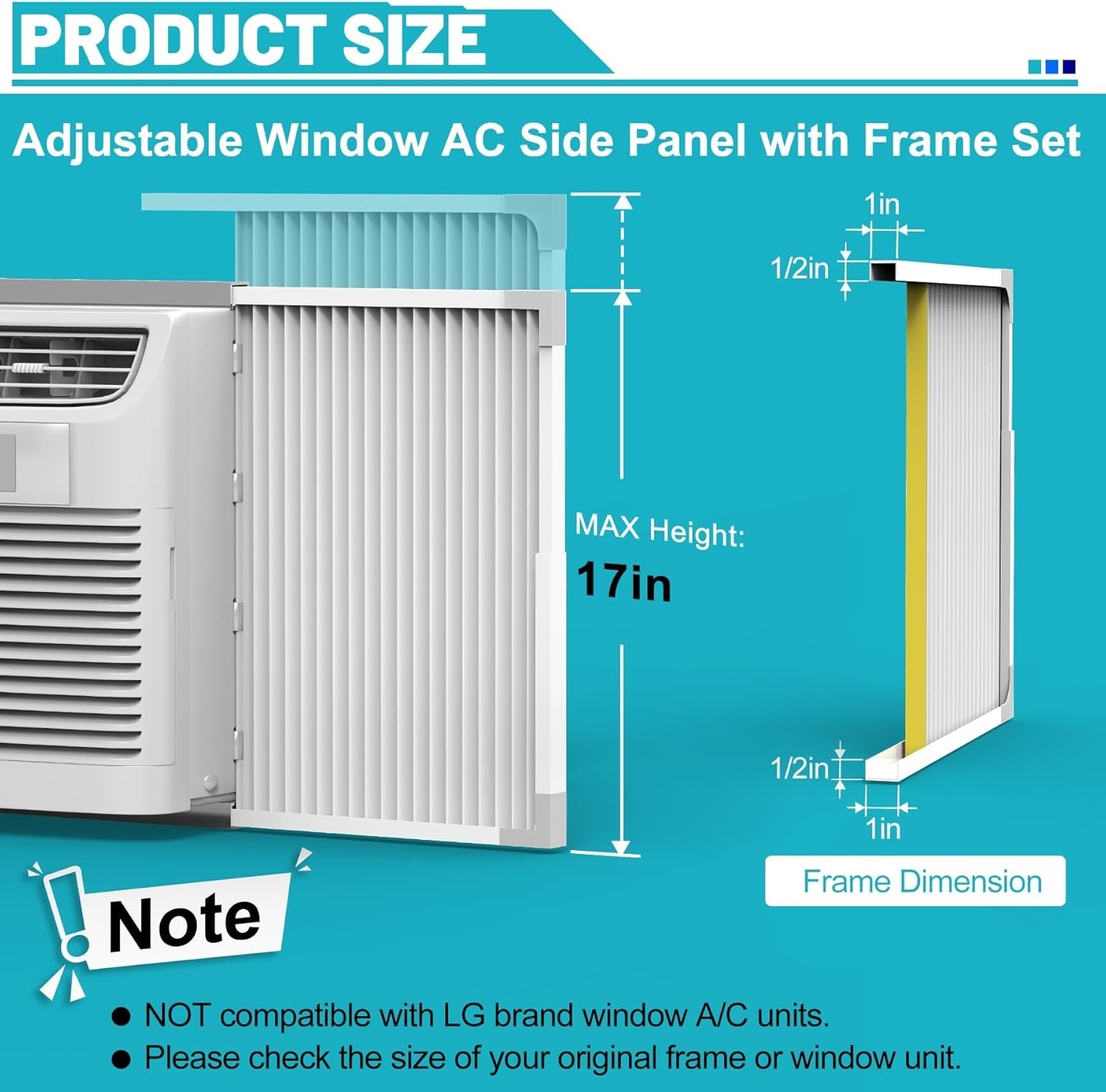 Window AC Side Panel with Frame, Adjustable Air Conditioner Side Panels for Wind