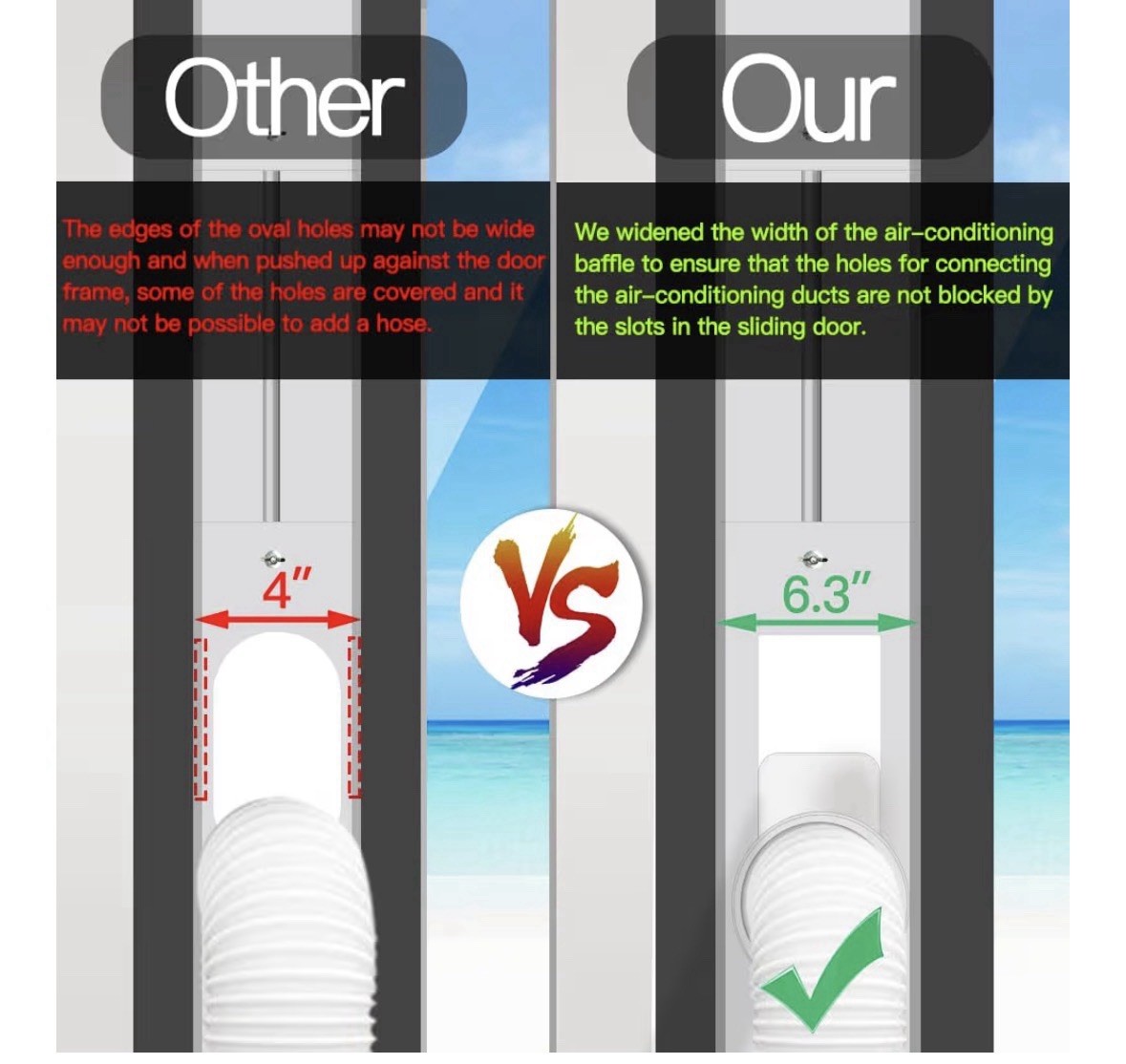 95&Prime; Sliding Door AC Vent Kit with Φ 5.9&Prime;AC Hose Filter Screen & Weather Strippin