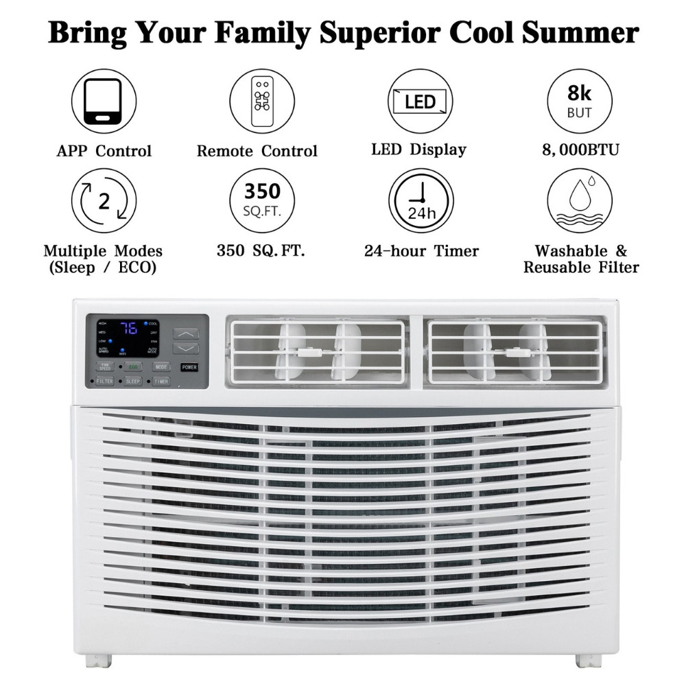 8000 BTU 115V Window Air Conditioner w/Remote Control & LED Digital Panel, Wifi