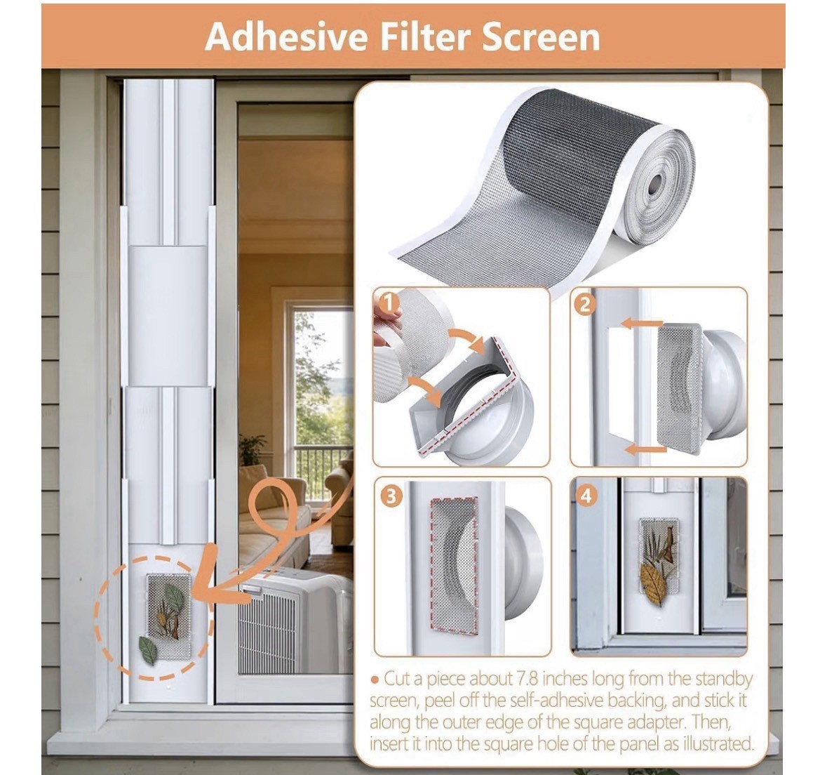 95&Prime; Sliding Door AC Vent Kit with Φ 5.9&Prime;AC Hose Filter Screen & Weather Strippin