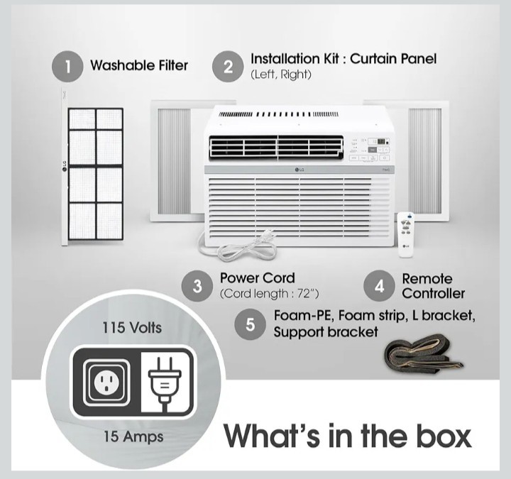 LG 8,000 Window Air Conditioner, 115V, 350 Sq.Ft. (14&prime; x 25&prime; Room Size),…