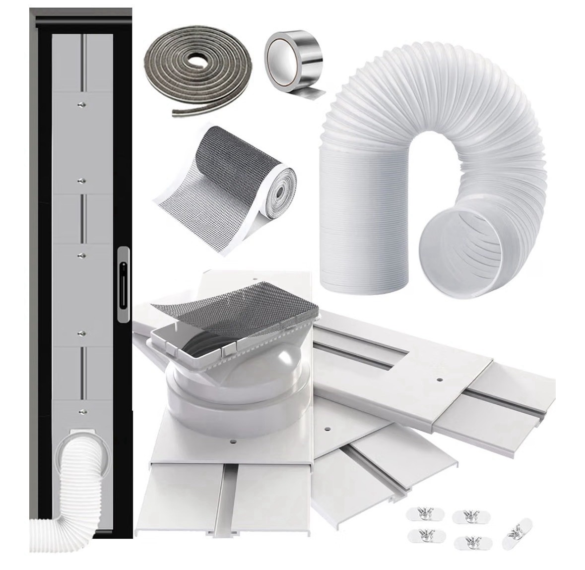 95&Prime; Sliding Door AC Vent Kit with Φ 5.9&Prime;AC Hose Filter Screen & Weather Strippin