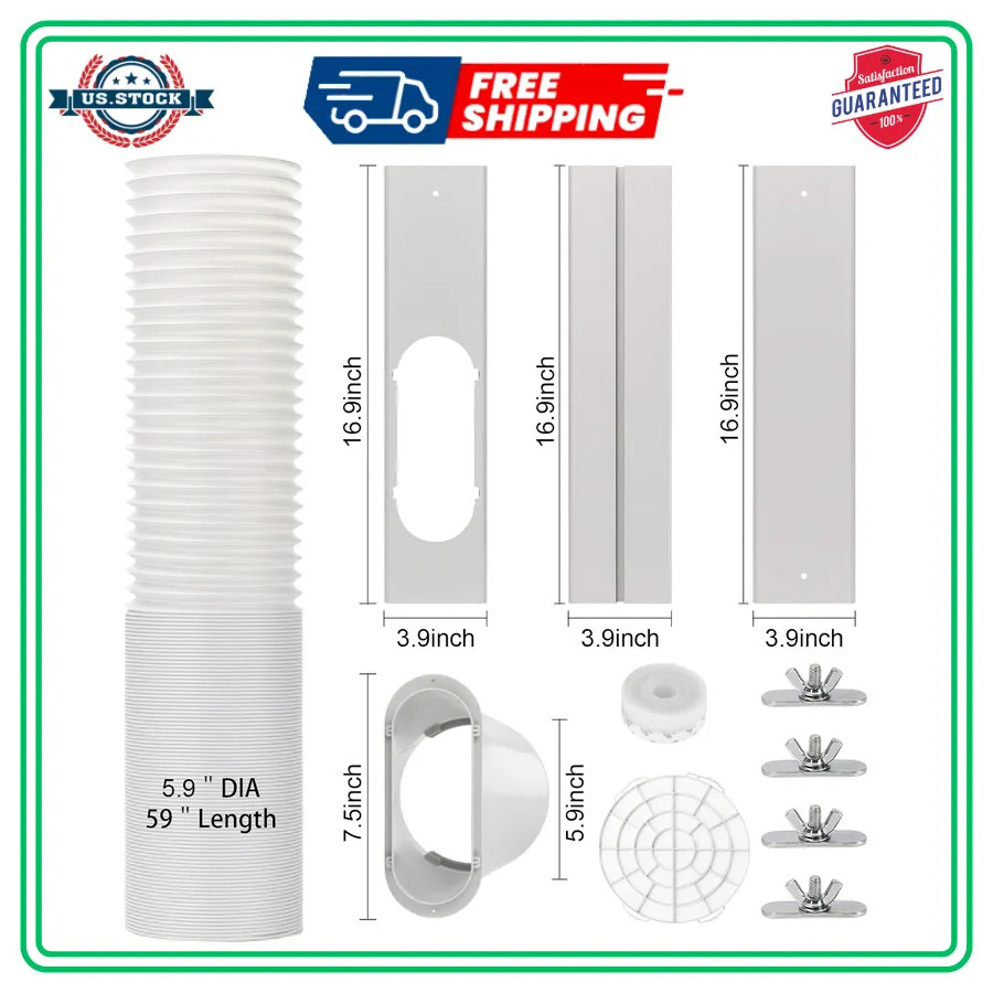 Portable AC Window Vent Kit 5.9 Inch Hose Adjustable Sliding Window Seal 48 Inch