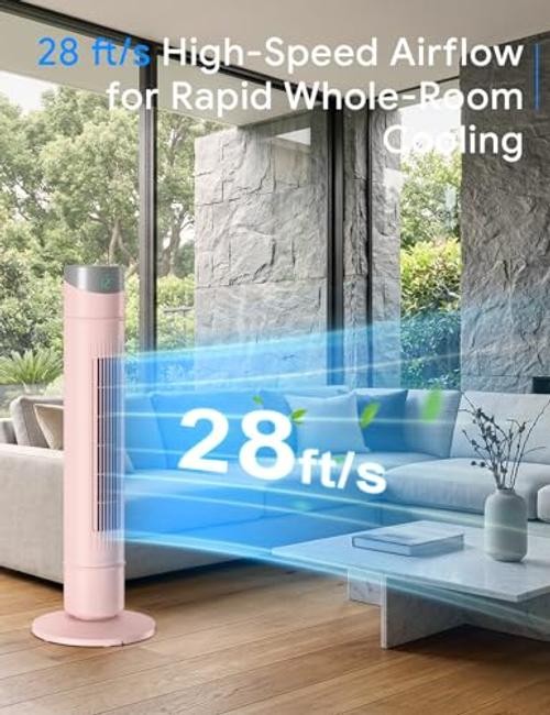 Smart Tower Fan for Bedroom,120° Oscillating Fans that Blow Cold 36inch Pink
