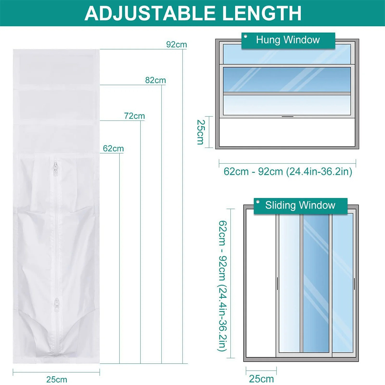 Air Conditioner Window Sealing Cloth with Zip Adjustable Length Seal Window Air