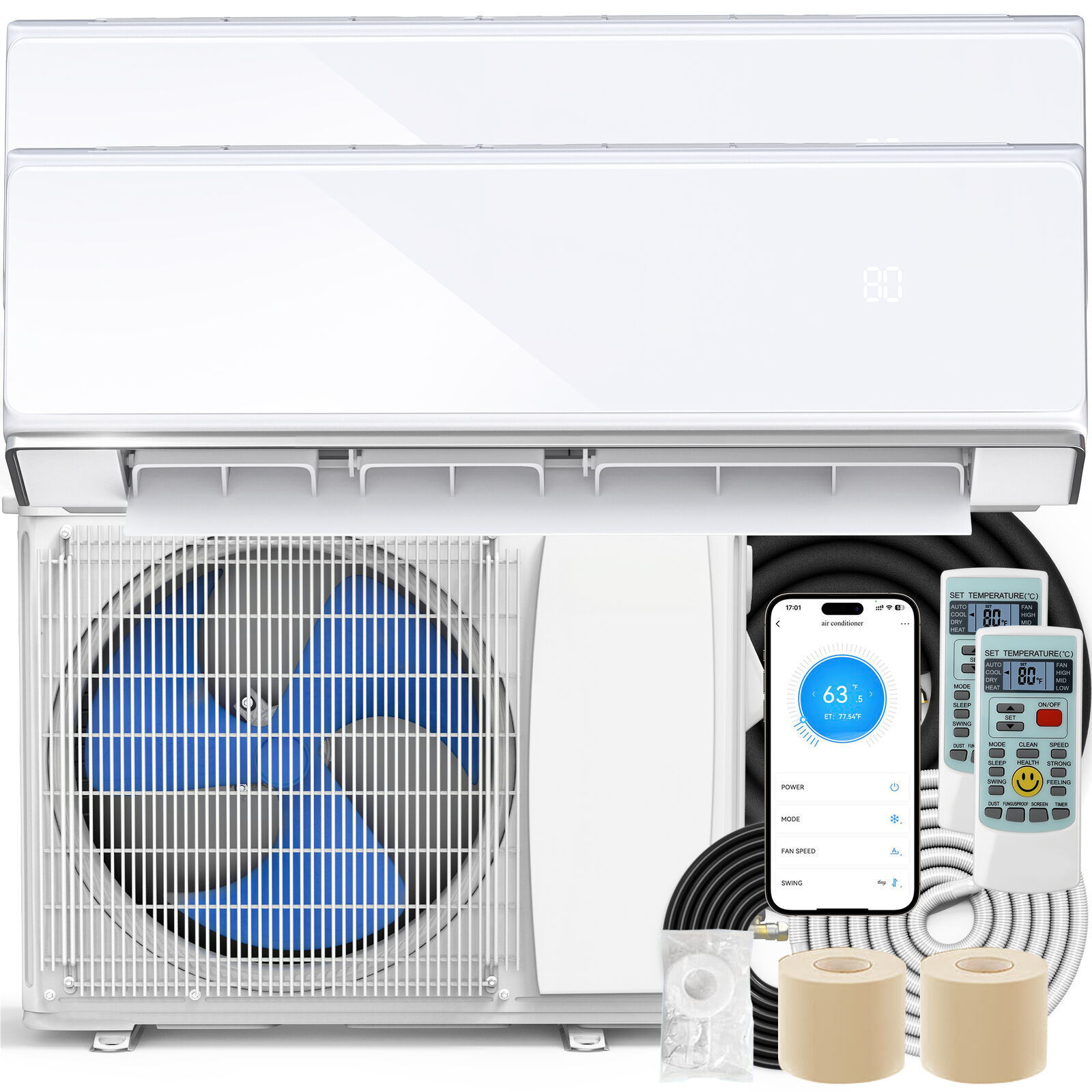 Beuloke 18/24K BTU 2/3 Zone Mini Split AC/Heating System Dual Mini Split