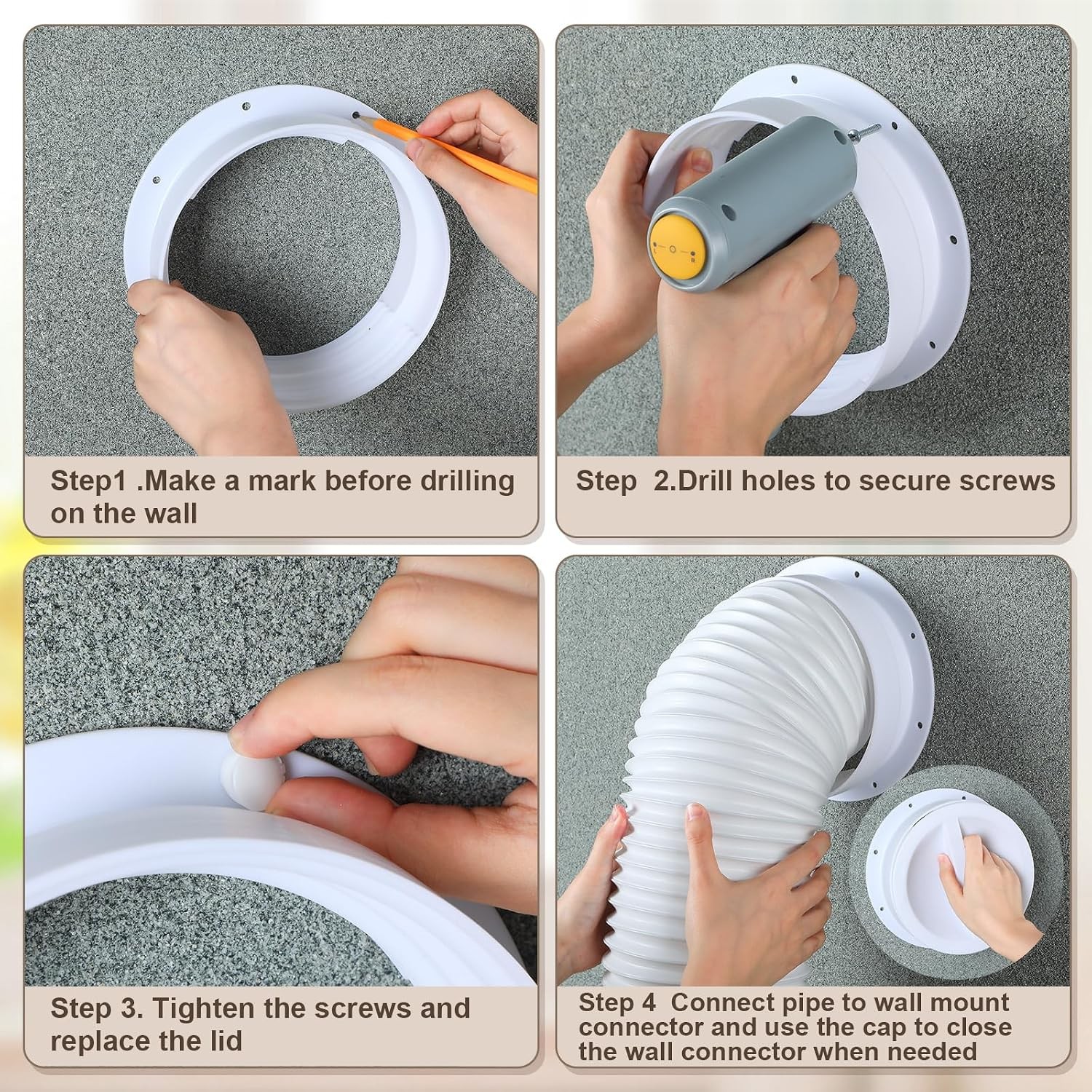 Portable AC Vent Connector 6 Inch 6.5 Inch White Plastic Hose Adapter Kit