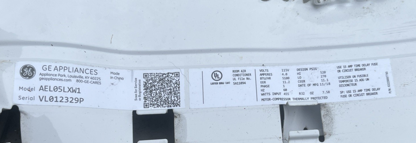GE Model AEL05LXW1 AC Unit Temp Mode Panel White No Screws Temp/Mode Fast Ship