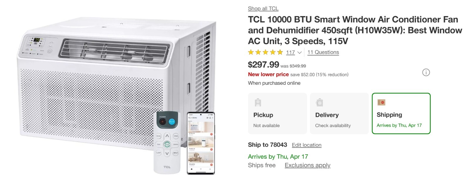 New TCL 10W3E1-A Home Series Window-air-Conditioner, 10,000 BTU – White