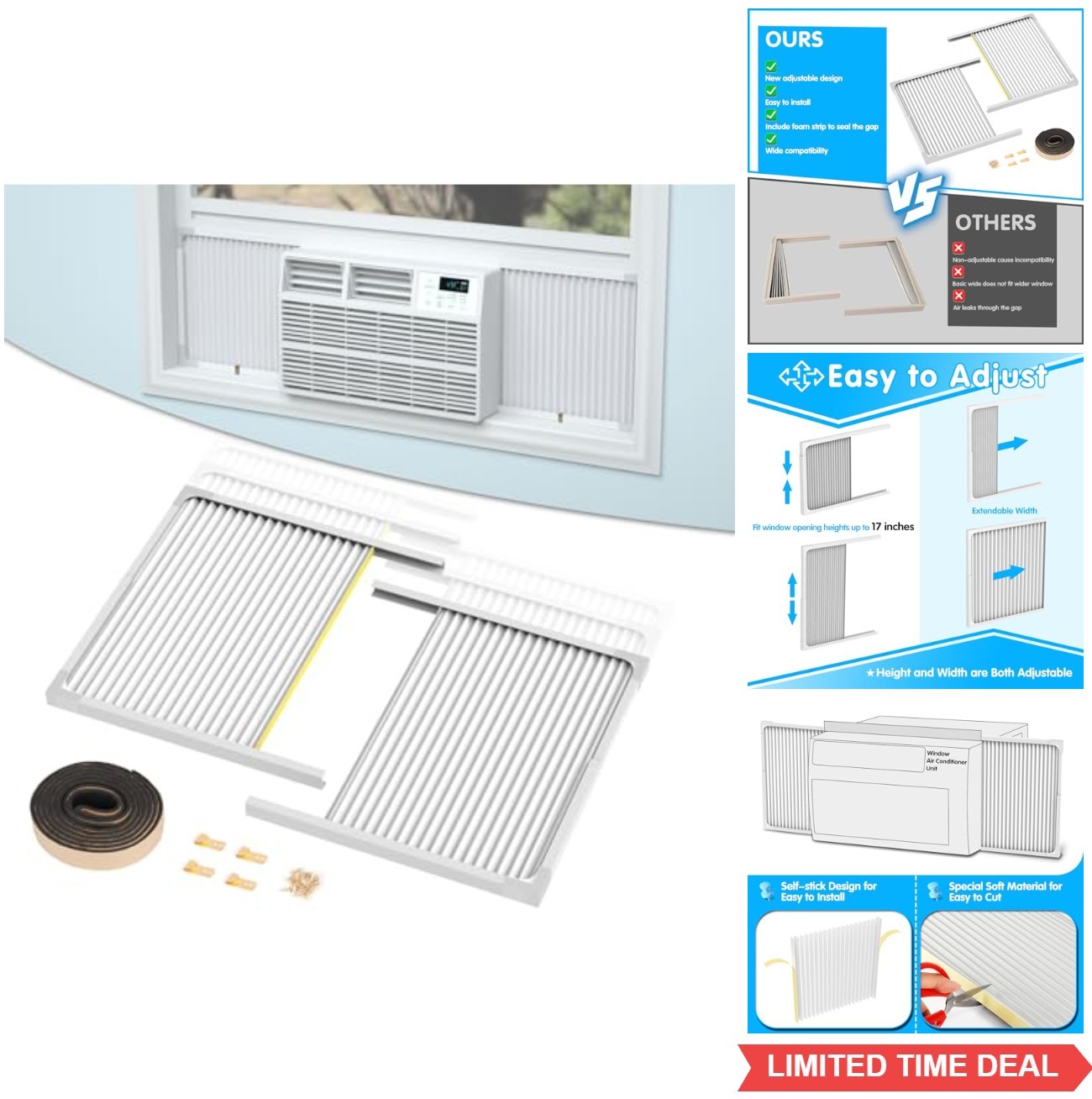 Window Air Conditioner Side Panels with Frame Adjustable Extendable 17 Inch