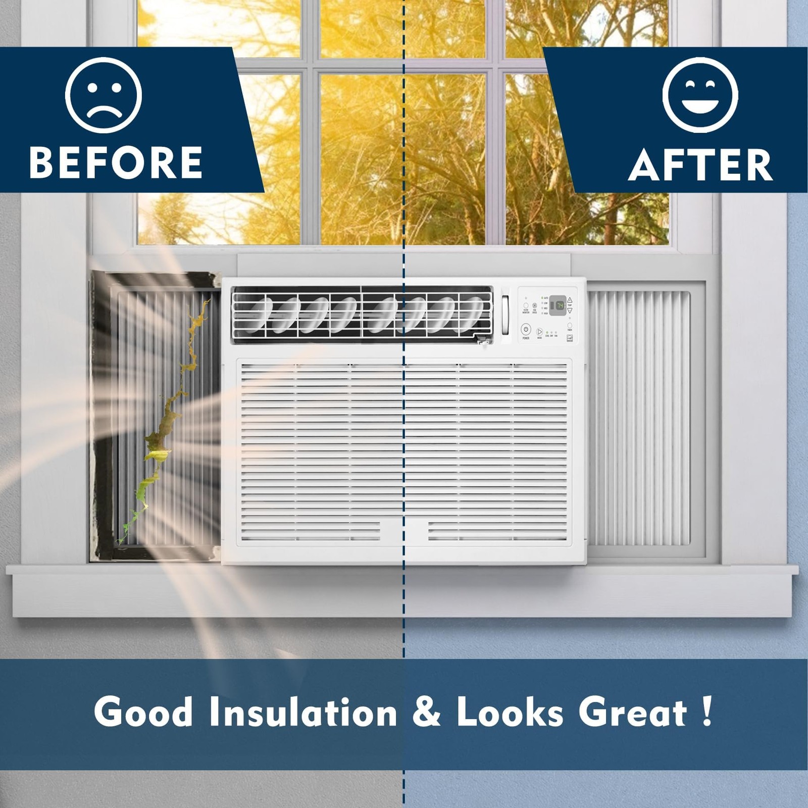 Window Air Conditioner Side Panel with Frame,AC Insulation Side Panels Curtai…