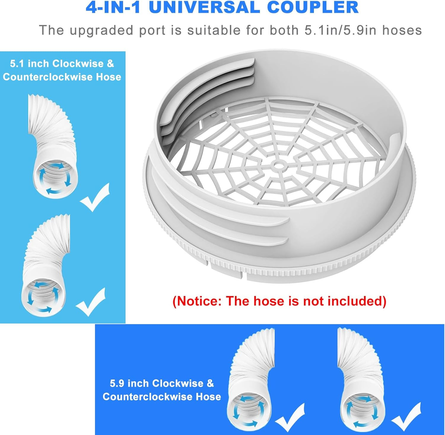 Portable Air Conditioner Window Vent Kit with 2-In-1 Coupler Fit for 5.0&Prime;/5.9”