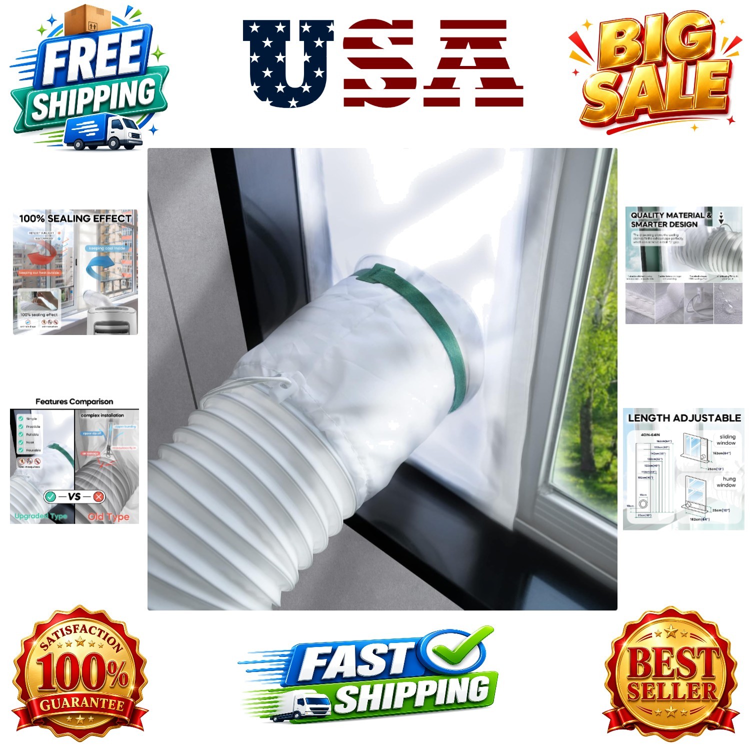 Portable Air Conditioner Window Kit, Window Vent Kit Seal Kit for Portable Ai…