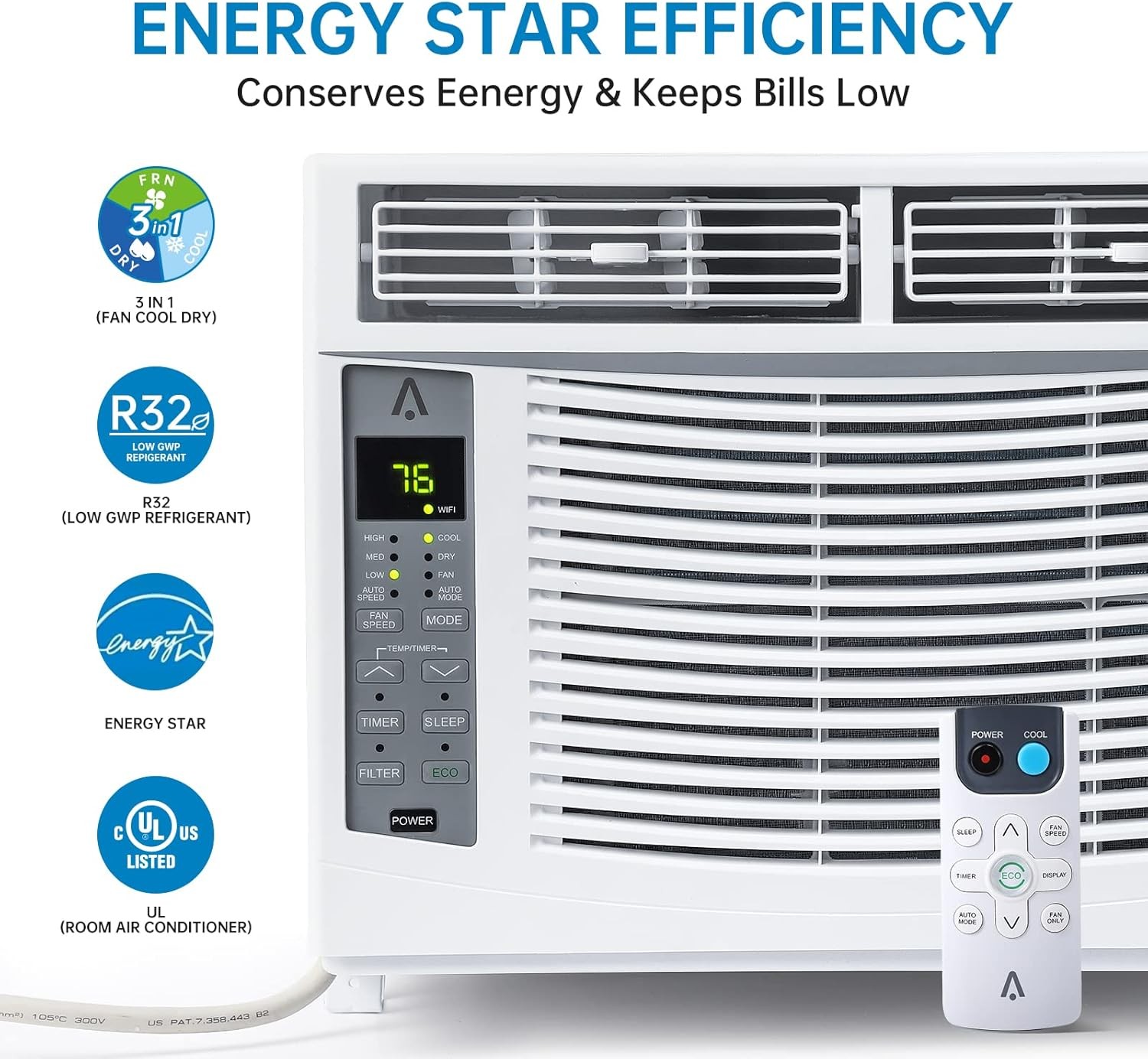 Towallmark 6000-BTU Window Air Conditioner Up to 250 Sqf | Remote Control, Cool